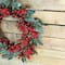 18" Red Berries & Two-Tone Green Leaves Artificial Wreath, Unlit